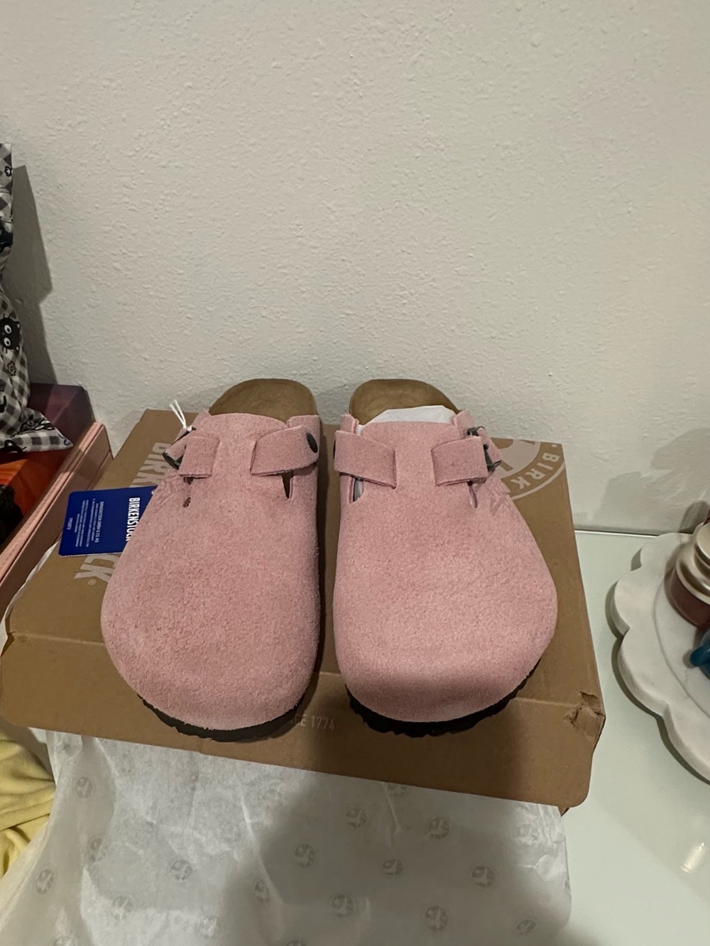 Stussy x Birkenstock Boston Dusty Pink Suede Size EU 40 Wide NEW